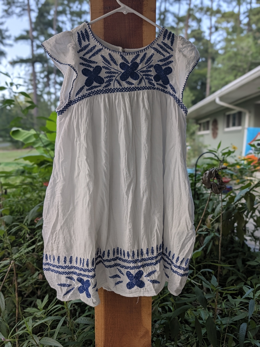 Urban Outfitters White & Navy Embroidered Cotton Summer Dress